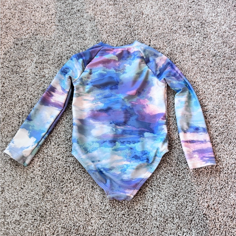 OshKosh Girls Long Sleeve One Piece Swimsuit Size 4 Watercolor Rash Guard - Picture 4 of 4